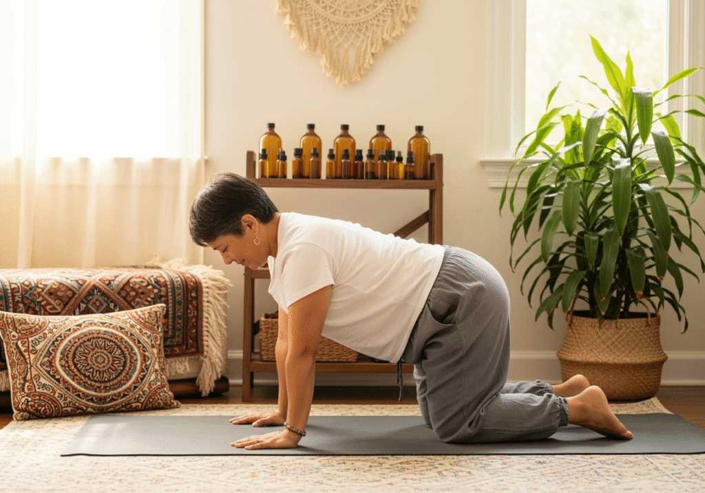 Person macht die Yoga-Übung Katze-Kuh